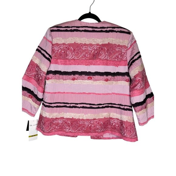 K Studio Textured Jacket 14 Pink Striped Floral Embroidery Resort Classic Preppy - Picture 4 of 15